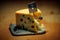 close-up of slice of cheese, with mousetrap ready to snap