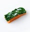 Close up of sliced raw fillet of salmon with herbal crust isolated
