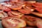 Close up of sliced tomatoes. Bokeh effect