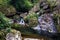 Close-up of the slow water flow of a mountain stream