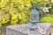 Close up on a small buddhist bronze bell named kobonshou in Tamonji Temple.