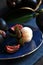Close up Small Mangosteen on Blue Plate