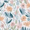 A close-up of a small pastel lilies pattern background with white flowers. AI-Generated.