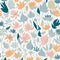 A close-up of a small pastel lilies pattern background with white flowers. AI-Generated.