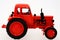 Close up Of Small Red Agricultural Toy Tractor, Icon Farmer Machinery, Agriculture Business Concept