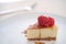 Close up of small slice of cheesecake on a big plate