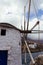 A close up of a small windmill at the port of Aegiali