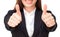 Close-up of smiling businesswoman doing thumbs up