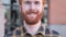 Close up of  Smiling Redhead Beard Young Man, Outdoor