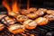 close-up of smoky sizzling scallops on a grill