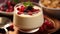 Close-up of smooth and creamy pudding with decorations