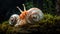 a close up of a snail on a mossy surface