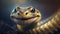 a close up of a snake with a smile on its face and a body of water in the background with rocks and water around it. generative