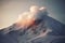 close-up of snow-capped volcano vent emitting smoke