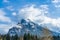 Close-up snow-covered Mount Rundle with snowy forest. Banff National Park. Canadian Rockies, Alberta, Canada.