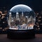 Close up of a snow globe with a cityscape of downtown New York City Manhattan with bokeh effect