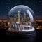 Close up of a snow globe with a cityscape of Seattle, USA. Concept of winter, holiday season and christmas