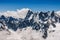 Close up of snowy peaks, view from the Aiguille du Midi in French Alps