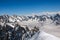 Close up of snowy peaks, view from the Aiguille du Midi in French Alps