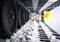 Close-up of a snowy tracks of snowcat