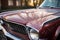 close-up of soapy sponge on classic car hood