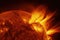 close-up of solar flare, with its intense energy and heat visible