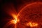 close-up of solar flare, with its intense energy and heat visible