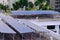 Close up of solar panels installed on roof tops of HDB blocks in Singapore to harness green energy the aim to being carbon-