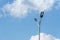 Close up Solar photovoltaic powered lamp posts on the blue skies background street equipment with renewable energy saving