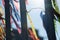 Close-up of souvenir ribbons attached to the railings of the water fountain at Largo Terreiro de Jesus in Pelourinho, city of