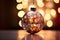 Close-Up of a Sparkling Holiday Ornament Capturing Reflections of Twinkling Lights