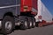 Close-up of a specialist truck for transporting oversized loads. Travel break