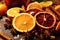 Close-up of spices and citrus fruits for Christmas mulled wine