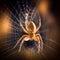 A close-up of a spider spinning its web, the delicate strands of silk stretched between its legs as it works, ai