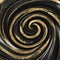 A close up of a spiral black marble texture with a smooth and shiny spiral surface and a gold spiral