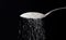 Close up of spoon pouring granulated refine white sugar