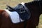 Close up of a sport saddle on equestrian event