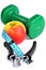 Close-up of sports equipment for bodybuilding with fruit on white background