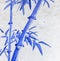 close up of a square traditional Tobeyaki gray ceramic tile with an indigo blue bamboo design background