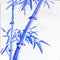 close up of a square traditional Tobeyaki gray ceramic tile with an indigo blue bamboo with leaves design background