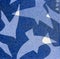 close up of square traditional Tobeyaki indigo blue ceramic tile with stylized birds design background