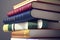 close up of a stack of books on a shelf