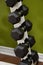 Close up stack of dumbells