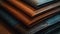 A close up of a stack of leather wallets with different colors, AI