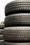 Close up of stack used car tires.