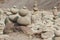 Close up of Stacked Rocks on a river bank