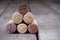 Close up of stacking corks for wine bottles