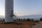 Close-up of the staircase and entrance door to a windmill generating renewable electricity