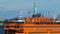 Close up of the staten island ferry with the Statue of Liberty