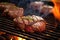 close up of steak grilling on barbecue